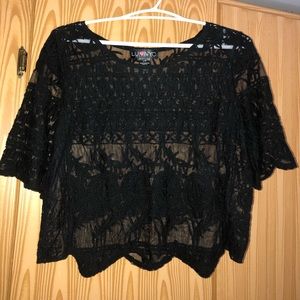 Black sheer lace short sleeve top
